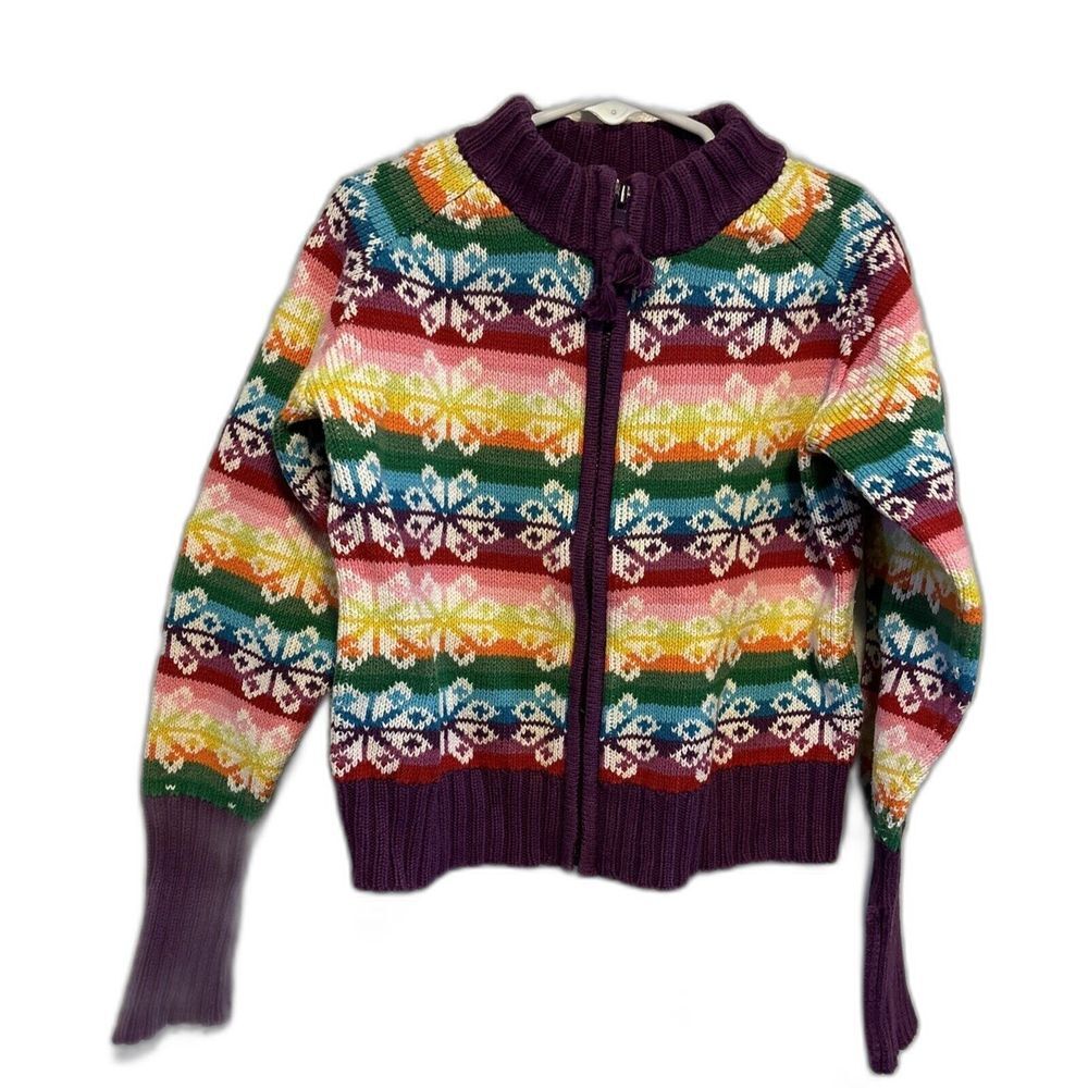 Gap Kids Small Fair Isle‎ Knit Sweater Colorful Rainbow Full Zip Chunky Layer